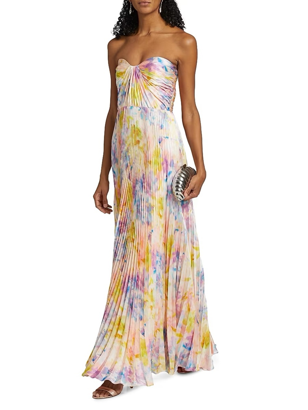 As It May Naomi Pastel Watercolor Strapless Pleated Maxi Dress